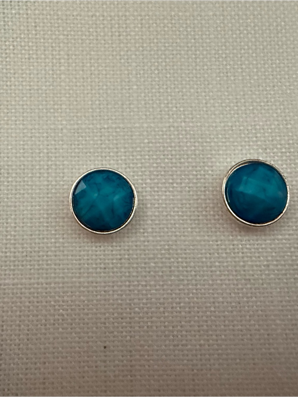 Turquoise Gemstone Round Stud Buttons- Silver Tone